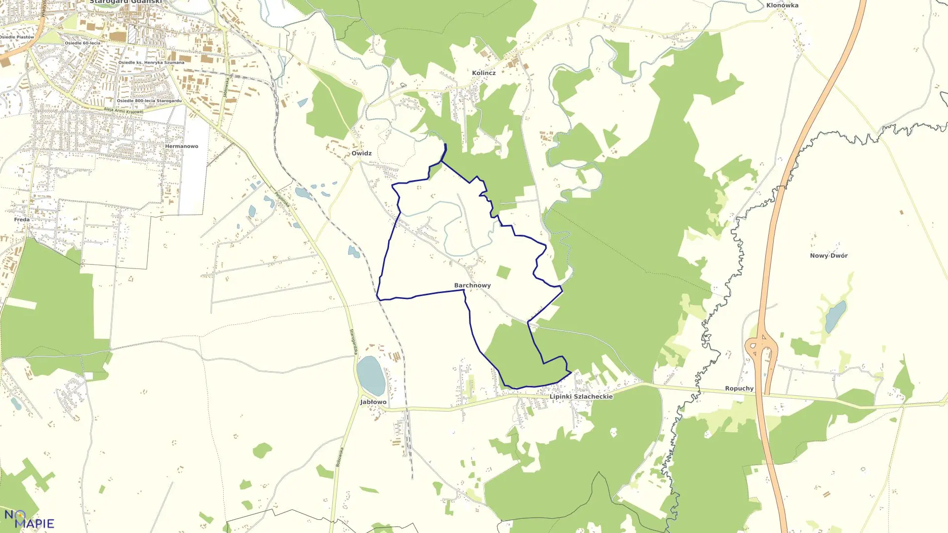 Mapa obrębu Barchnowy w gminie Starogard Gdański