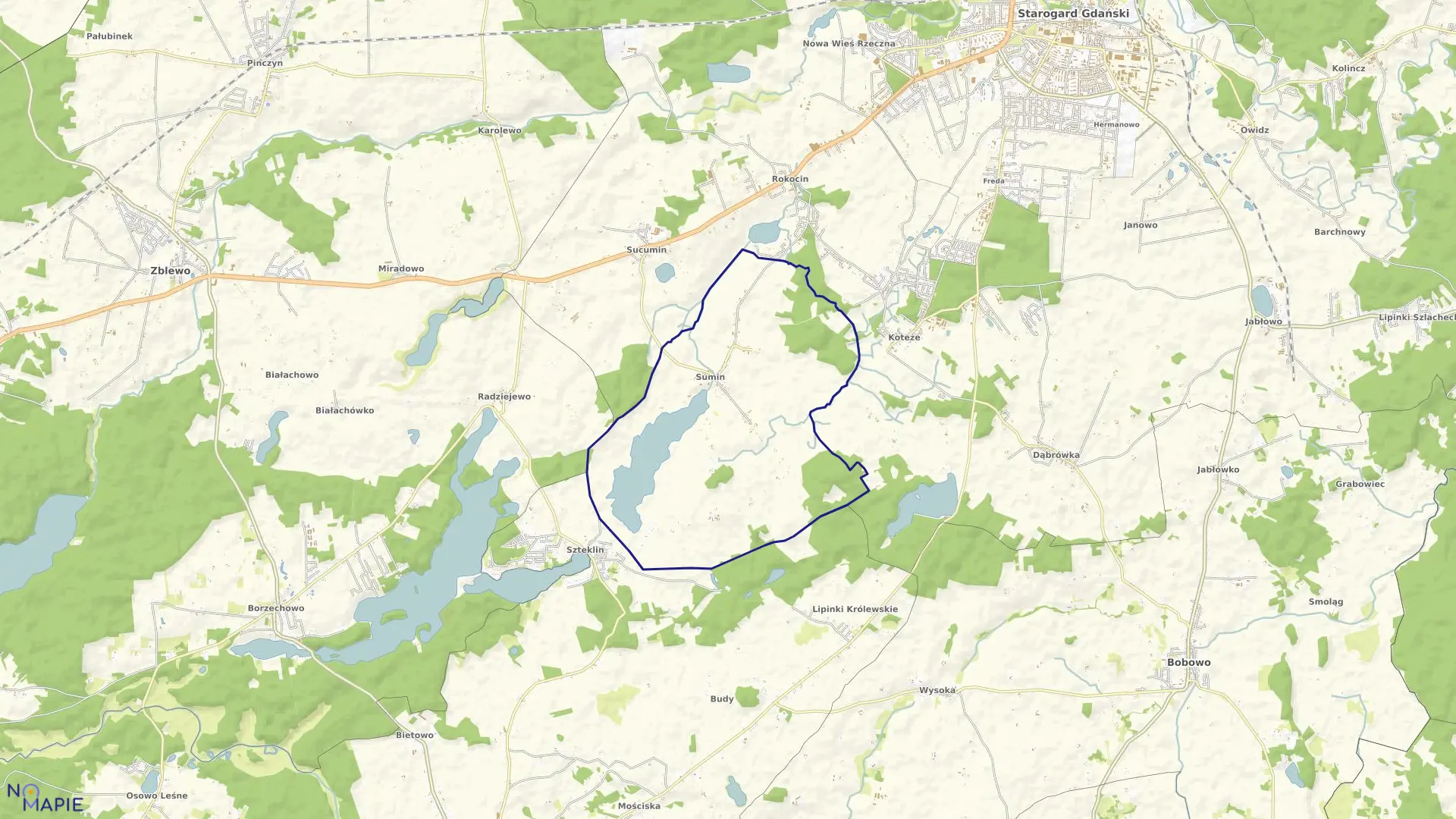 Mapa obrębu Sumin w gminie Starogard Gdański