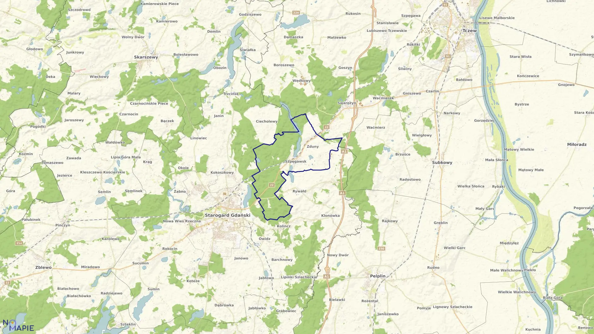 Mapa obrębu Szpęgawsk w gminie Starogard Gdański